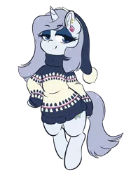 Size: 3454x4621 | Tagged: safe, artist:wickedsilly, derpibooru import, oc, oc:platinum decree, unofficial characters only, pony, unicorn, christmas, clothes, hat, holiday, santa hat, simple background, smiling, solo, sweater, transparent background