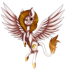 Size: 1369x1465 | Tagged: safe, artist:minteadraws, derpibooru import, oc, unofficial characters only, pegasus, pony, female, flying, leonine tail, looking at you, mare, one eye closed, simple background, solo, spread wings, transparent background, wings, wink