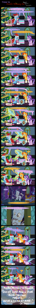 Size: 1530x12960 | Tagged: safe, artist:evil-dec0y, derpibooru import, spike, starlight glimmer, sunburst, trixie, oc, oc:ghost, dragon, ghost, unicorn, comic:trixie vs., comic:trixie vs. hearth's warming, christmas, clothes, comic, costume, dr. seuss, holiday, how the grinch stole christmas, missing accessory, missing cutie mark, santa costume