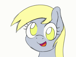 Size: 800x600 | Tagged: safe, artist:yakoshi, derpibooru import, derpy hooves, pegasus, pony, animated, cute, frame by frame, grin, heart, simple background, smiling, solo, thank you, white background