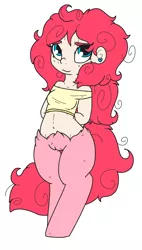 Size: 570x1004 | Tagged: artist:sexygoatgod, clothes, derpibooru import, ear piercing, female, hands behind back, oc, oc:chloe pie, parent:pinkie pie, piercing, safe, satyr, simple background, solo, unofficial characters only, white background
