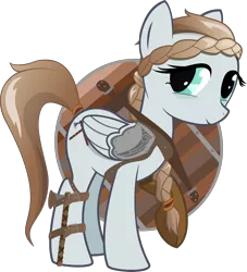 Size: 7200x7941 | Tagged: safe, artist:cinderfall, derpibooru import, oc, oc:northsky, unofficial characters only, pegasus, pony, 2018 community collab, derpibooru community collaboration, absurd resolution, axe, braid, female, mare, shield, simple background, transparent background, vector, weapon