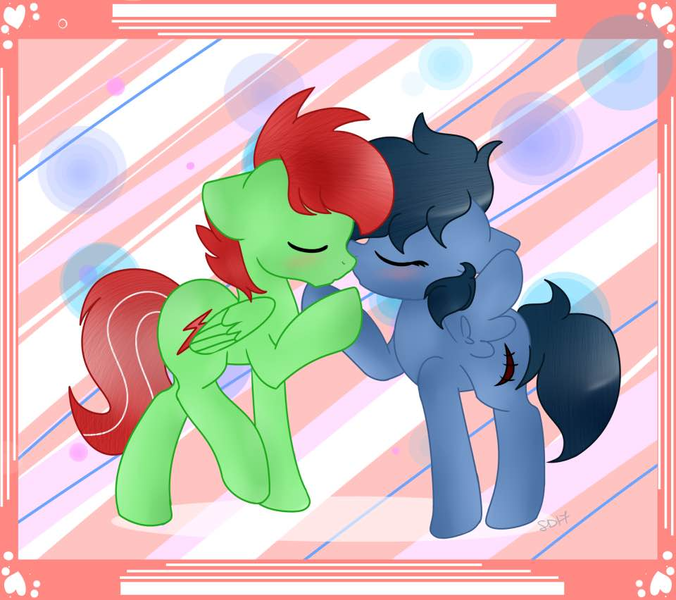 Size: 960x852 | Tagged: artist:slenderdash, cute, derpibooru import, faithlight, female, kissing, male, oc, oc:faith, oc:mintylight, oc x oc, safe, shipping, straight, unofficial characters only