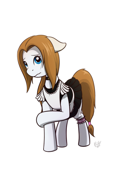 Size: 700x1000 | Tagged: safe, artist:nicestile, derpibooru import, oc, oc:garin, unofficial characters only, pegasus, pony, 2018 community collab, derpibooru community collaboration, clothes, female, maid, mare, shy, simple background, transparent background