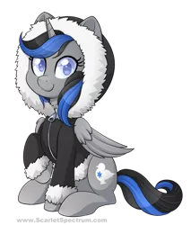 Size: 800x937 | Tagged: safe, artist:scarlet-spectrum, derpibooru import, oc, oc:lily sparkle, unofficial characters only, alicorn, alicorn oc, clothes, commission, cute, female, looking at you, ocbetes, simple background, sitting, smiling, solo, sweater, transparent background