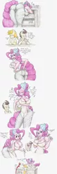 Size: 1612x4921 | Tagged: suggestive, artist:flicker-show, derpibooru import, pinkie pie, pound cake, pumpkin cake, anthro, plantigrade anthro, all about that bass, apron, ass, balloonbutt, bedroom eyes, big breasts, blood, blushing, breasts, brother and sister, busty pinkie pie, cake twins, cakepie, chair, clothes, comic, crossed arms, dialogue, dock, erect nipples, eyes closed, faint, female, food, frosting, giving up the ghost, looking at you, looking back, looking back at you, male, meghan trainor, nipple outline, nosebleed, older, open mouth, pants, pound pie, simple background, singing, skindentation, smiling, song reference, straight, straight shota, stupid sexy pinkie, table, tight clothing, tongue out, traditional art, unamused, white background, yoga pants
