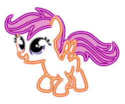Size: 7239x6062 | Tagged: absurd resolution, artist:stay gold, derpibooru import, eyestrain warning, female, filly, neon, safe, scootaloo, shine, simple background, solo, transparent background