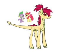 Size: 499x350 | Tagged: safe, artist:rainbowsmarts, derpibooru import, apple bloom, spike, oc, dracony, dragon, hybrid, female, male, next generation, shipping, spikebloom, straight