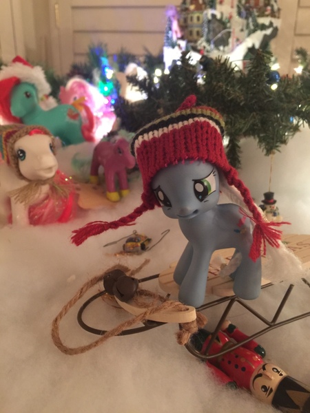 Size: 960x1280 | Tagged: artist:concernedpony, bootleg, christmas, christmas tree, collision, concerned, concerned pony, derpibooru import, hat, holiday, nutcracker, nutcracker doll, pose, revenge, run over, semi-grimdark, sled, sledge, sleigh, toy, tree