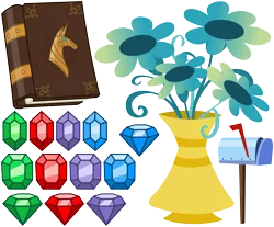 Size: 5000x4148 | Tagged: absurd resolution, artist:zutheskunk traces, book, book of harmony, derpibooru import, flower, flower pot, friendship is magic, gem, mailbox, no pony, resource, safe, simple background, transparent background, vase, vector