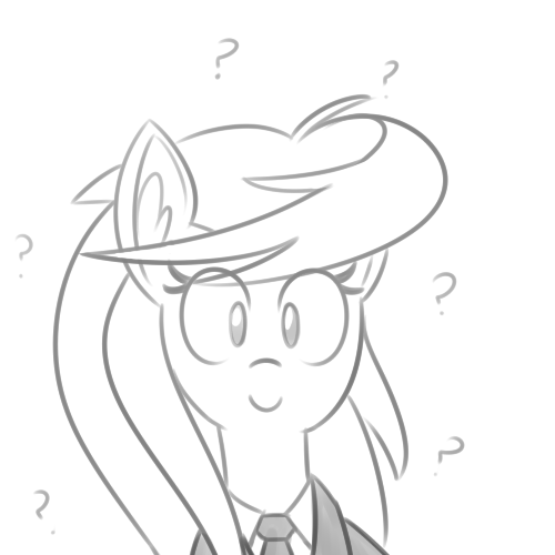 Size: 500x500 | Tagged: dead source, safe, artist:reiduran, derpibooru import, oc, oc:ostria chime, unofficial characters only, pony, bust, clothes, ear fluff, female, grayscale, looking at you, mare, monochrome, necktie, question mark, simple background, sketch, smiling, solo, white background