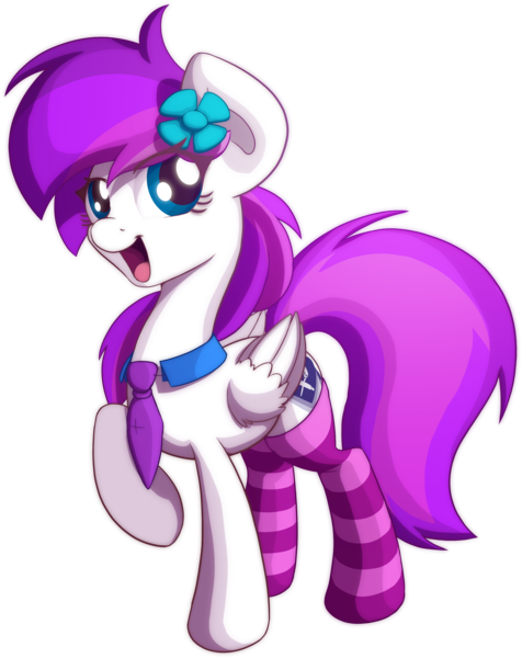 Size: 2429x3059 | Tagged: safe, artist:sharemyshipment, derpibooru import, oc, oc:lavanda, unofficial characters only, pegasus, pony, 2018 community collab, derpibooru community collaboration, clothes, female, flower, happy, necktie, simple background, smiling, socks, solo, striped socks, transparent background