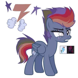 Size: 1000x1000 | Tagged: safe, artist:theapplebeauty, derpibooru import, oc, unofficial characters only, pegasus, pony, blind eye, cutie mark background, eye scar, female, magical lesbian spawn, mare, offspring, parent:rainbow dash, parent:tempest shadow, parents:tempestdash, rainbow hair, scar, simple background, solo, tempestdash, transparent background