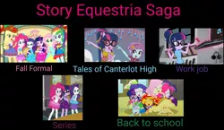 Size: 1856x1080 | Tagged: safe, derpibooru import, applejack, fluttershy, pinkie pie, rainbow dash, rarity, sci-twi, sunny flare, sunset shimmer, twilight sparkle, a photo booth story, dance magic, epic fails (equestria girls), eqg summertime shorts, equestria girls, equestria girls series, good vibes, school of rock, spoiler:eqg specials, back to school, fall formal, geode of shielding, geode of sugar bombs, geode of telekinesis, job, story, tales of canterlot high, work