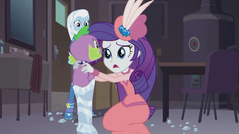 Size: 1920x1080 | Tagged: safe, derpibooru import, screencap, rarity, spike, spike the regular dog, trixie, dog, equestria girls, equestria girls series, rarity investigates: the case of the bedazzled boot, boot, detective rarity, rarity investigates (eqg): trixie