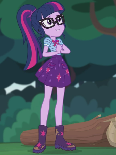 Size: 1536x2048 | Tagged: safe, derpibooru import, screencap, sci-twi, twilight sparkle, equestria girls, equestria girls series, stressed in show, stressed in show: fluttershy, boots, bowtie, cute, glasses, log, mud, muddy, shoes, solo