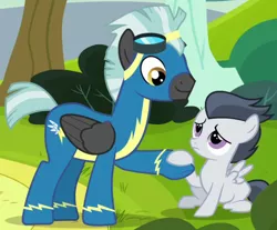 Size: 1153x953 | Tagged: safe, derpibooru import, screencap, rumble, thunderlane, pegasus, pony, marks and recreation, brotherhood, brothers, colt, cropped, family, happy, holding hooves, male, sad