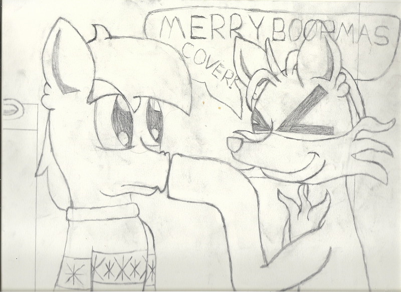 Size: 2338x1700 | Tagged: anime, artist:2tailedderpy, boop, chest fluff, christmas sweater, clothes, derpibooru import, ear fluff, fox, hearth's warming, hybrid, oc, oc:cover story, oc:two-tailed derpy, safe, sketch, sweater, traditional art, unofficial characters only