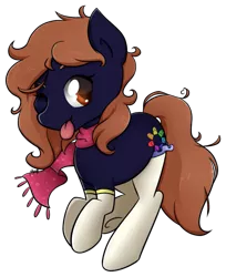 Size: 807x989 | Tagged: safe, artist:midnightpremiere, derpibooru import, oc, oc:saucy socks, unofficial characters only, earth pony, pony, 2018 community collab, derpibooru community collaboration, clothes, female, scarf, simple background, socks, solo, tongue out, transparent background