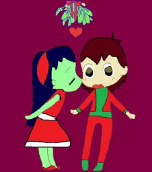 Size: 400x450 | Tagged: safe, artist:cg1995, derpibooru import, blueberry cake, normal norman, equestria girls, mistletoe