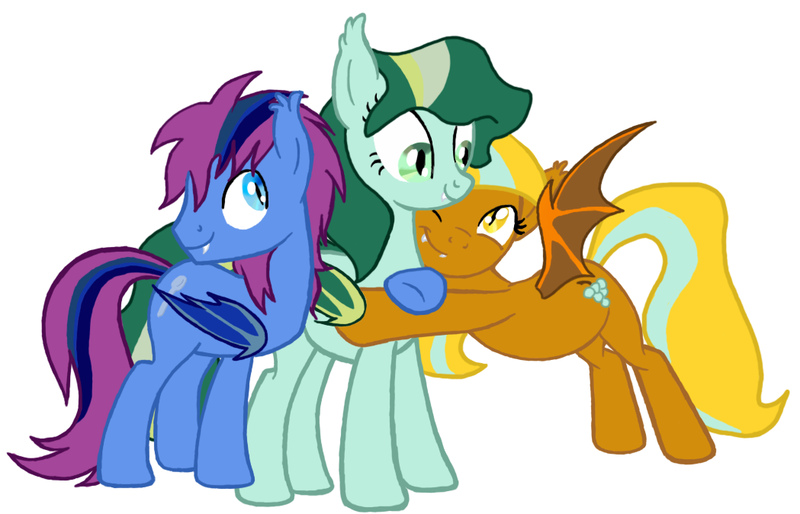 Size: 1049x674 | Tagged: safe, artist:mjangelvortex, derpibooru import, edit, edited screencap, oc, oc:cricket call, oc:orai call, oc:yra call, unofficial characters only, bat pony, bat pony oc, brother and sister, digital art, family, fangs, female, group hug, hug, male, mare, mother and child, mother and daughter, mother and son, simple background, stallion, trace, twins, white background, wings