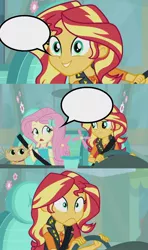 Size: 1280x2168 | Tagged: safe, derpibooru import, edit, edited screencap, screencap, fluttershy, sunset shimmer, cat, driving miss shimmer, equestria girls, equestria girls series, car, driving miss shimmer: fluttershy, exploitable meme, faic, meme, speech bubble, template