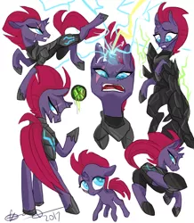 Size: 480x550 | Tagged: safe, artist:creeate97, derpibooru import, fizzlepop berrytwist, tempest shadow, pony, unicorn, my little pony: the movie, armor, broken horn, eye scar, female, filly, filly tempest shadow, lightning, magic, mare, obsidian orb, petrification, scar, simple background, sparking horn, white background, younger