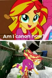 Size: 981x1472 | Tagged: safe, derpibooru import, sunset shimmer, equestria girls, abuse, barefoot, clothes, drama, drama bait, feet, pajamas, shimmerbuse, sunset shimmer's trash can, trash