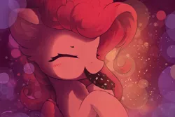 Size: 3000x2000 | Tagged: safe, artist:freeedon, derpibooru import, pinkie pie, earth pony, pony, bust, cookie, cute, diapinkes, ear fluff, eating, eyes closed, female, food, happy, mare, mouth hold, solo