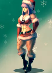 Size: 990x1400 | Tagged: abs, artist:bakki, breasts, christmas, clothes, commission, costume, derpibooru import, female, holiday, human, humanized, maud pie, maud pump, muscles, ripped, santa costume, solo, solo female, stupid sexy maud pie, suggestive