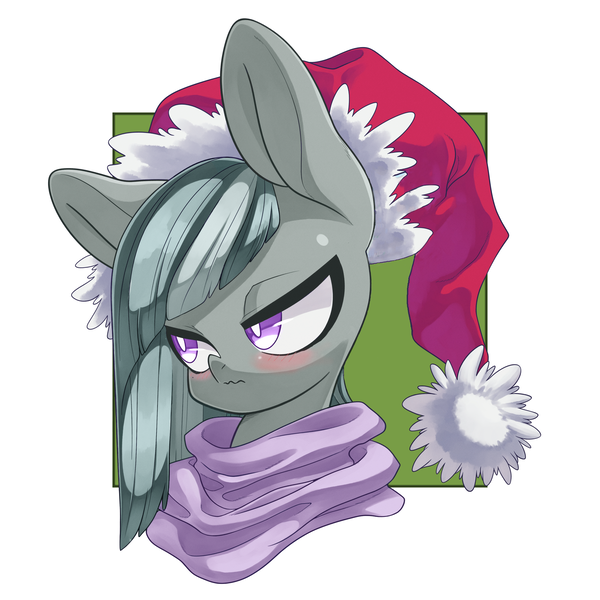 Size: 3000x3000 | Tagged: safe, artist:kaikoinu, artist:thepolymath, derpibooru import, edit, marble pie, earth pony, pony, blushing, bust, christmas, clothes, cute, female, hat, holiday, looking away, mare, nervous, portrait, santa hat, scarf, shy, simple background, solo, white background