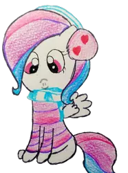 Size: 912x1224 | Tagged: safe, artist:sumi-mlp25, derpibooru import, edit, editor:binkyt11, oc, oc:strawberry breeze, unofficial characters only, pegasus, pony, 2018 community collab, derpibooru community collaboration, :), clothes, earmuffs, female, looking at you, scarf, simple background, solo, striped sweater, sweater, traditional art, transparent background