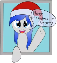 Size: 1345x1475 | Tagged: safe, artist:cloudy95, derpibooru import, oc, oc:cloudy, unofficial characters only, pony, christmas, hat, holiday, male, merry christmas, santa hat, solo, stallion, waving