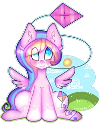 Size: 2500x2951 | Tagged: safe, artist:bunxl, derpibooru import, oc, unofficial characters only, pegasus, pony, floating wings, kite, mouth hold, smiling, solo
