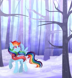 Size: 1080x1167 | Tagged: safe, artist:sketchyhowl, derpibooru import, rainbow dash, pony, clothes, forest, scarf, snow, solo, tree