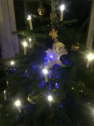 Size: 3024x4032 | Tagged: artist:luckydonald, candle, christmas, christmas tree, derpibooru import, derpy hooves, holiday, safe, solo, tree