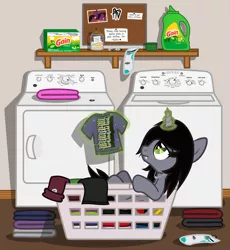Size: 1995x2173 | Tagged: safe, artist:lightningbolt, derpibooru import, ponified, ponified:kellin quinn, pony, unicorn, .svg available, bits, bored, bulletin board, clothes, corkboard, crop dead clothing, disguised siren, dryer, dryer sheets, fangs, frown, gain, glowing horn, guitar pick, hair over one eye, horn, jar, jewelry, laundry, laundry basket, laundry detergent, laundry room, leaning, levitation, lidded eyes, lonely, magic, male, necklace, note, on back, paper, picture, sad, shelf, shirt, sitting, sleeping with sirens, slit eyes, socks, solo, stallion, sticker, svg, t-shirt, telekinesis, vector, washing machine