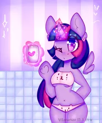 Size: 2500x3000 | Tagged: suggestive, artist:bunxl, derpibooru import, twilight sparkle, alicorn, anthro, semi-anthro, arm hooves, bipedal, bra, breasts, busty twilight sparkle, cat lingerie, clothes, female, floating wings, glowing horn, heart, heart eyes, levitation, lingerie, magic, midriff, mirror, one eye closed, panties, phone, raised hoof, selfie, solo, solo female, telekinesis, twilight sparkle (alicorn), underboob, underhoof, underwear, wingding eyes, wink