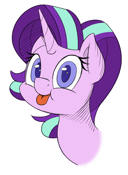 Size: 2000x2741 | Tagged: safe, artist:esfelt, derpibooru import, starlight glimmer, pony, unicorn, :p, bust, colored pupils, cute, female, glimmerbetes, looking at you, mare, silly, simple background, solo, tongue out, white background