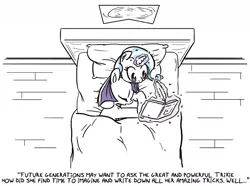 Size: 750x557 | Tagged: safe, artist:foudubulbe, derpibooru import, maud pie, trixie, earth pony, pony, unicorn, comic:damp rocks, bed, book, comic, cuddling, cute, eyes closed, female, lesbian, magic, mare, mauxie, reading, shipping, sleeping, telekinesis