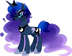 Size: 590x461 | Tagged: safe, artist:s1nb0y, derpibooru import, princess luna, pony, alternate design, base used, ethereal mane, simple background, solo, starry mane, transparent background