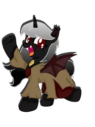 Size: 1224x1632 | Tagged: safe, artist:mlp-and-anime-rock, derpibooru import, oc, oc:baked potato, oc:potato, unofficial characters only, alicorn, bat pony, bat pony alicorn, horse, derpibooru, bat pony oc, clothes, open mouth, simple background, solo, transparent background, waving