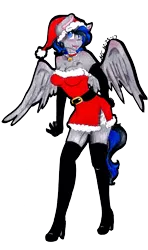 Size: 2135x3609 | Tagged: safe, artist:mscolorsplash, derpibooru import, oc, unofficial characters only, anthro, pegasus, plantigrade anthro, boots, christmas, clothes, evening gloves, gloves, hat, high heel boots, holiday, latex, latex boots, long gloves, open mouth, santa hat, shoes, simple background, solo, thigh boots, traditional art, transparent background