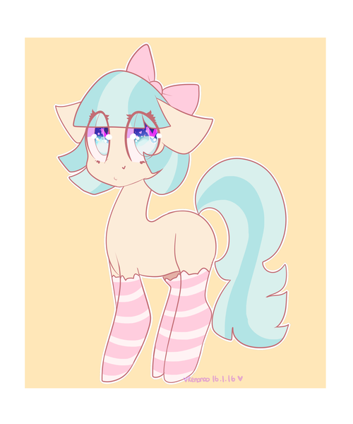 Size: 2500x3000 | Tagged: safe, artist:bunxl, derpibooru import, coco pommel, earth pony, pony, bow, clothes, cocobetes, cute, floppy ears, hair bow, socks, solo, stockings, striped socks, thigh highs