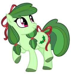 Size: 786x826 | Tagged: safe, artist:mscolorsplash, derpibooru import, oc, oc:ribbon wreath, unofficial characters only, earth pony, pony, bow, colored hooves, hair bow, holly, ribbon, simple background, smiling, solo, tail bow, transparent background