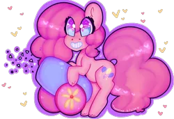 Size: 2924x2000 | Tagged: safe, artist:bunxl, derpibooru import, pinkie pie, earth pony, pony, big eyes, confetti, female, grin, heart, heart eyes, mare, party cannon, simple background, smiling, solo, transparent background, wingding eyes