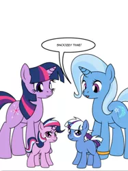 Size: 355x474 | Tagged: safe, artist:dekomaru, derpibooru import, trixie, twilight sparkle, oc, oc:aurora, oc:nebula, tumblr:ask twixie, ask, colt, female, filly, lesbian, magical lesbian spawn, male, offspring, parent:trixie, parent:twilight sparkle, parents:twixie, shipping, tumblr, twixie