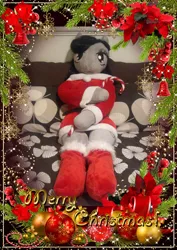 Size: 955x1350 | Tagged: anthro, anthro plushie, artist:bigsexyplush, artist:somethingaboutoctavia, bed, bedroom eyes, belt, candy, candy cane, card, christmas, christmas card, christmas stocking, clothes, costume, cute, derpibooru import, doll, dress, food, hearth's warming, hearth's warming eve, holiday, irl, octavia melody, photo, plushie, safe, socks, socktavia, stockings, thigh highs, thunder thighs, toy, wide hips