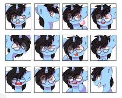 Size: 2500x2000 | Tagged: safe, artist:nyanxleb, derpibooru import, oc, oc:tinker doo, unofficial characters only, pony, unicorn, expressions, glasses, male, silly, silly pony, ych result