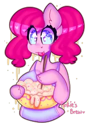 Size: 2500x3500 | Tagged: safe, artist:bunxl, derpibooru import, pinkie pie, anthro, earth pony, :3, arm hooves, baking, batter, big breasts, breasts, cake batter, female, simple background, solo, tongue out, transparent background